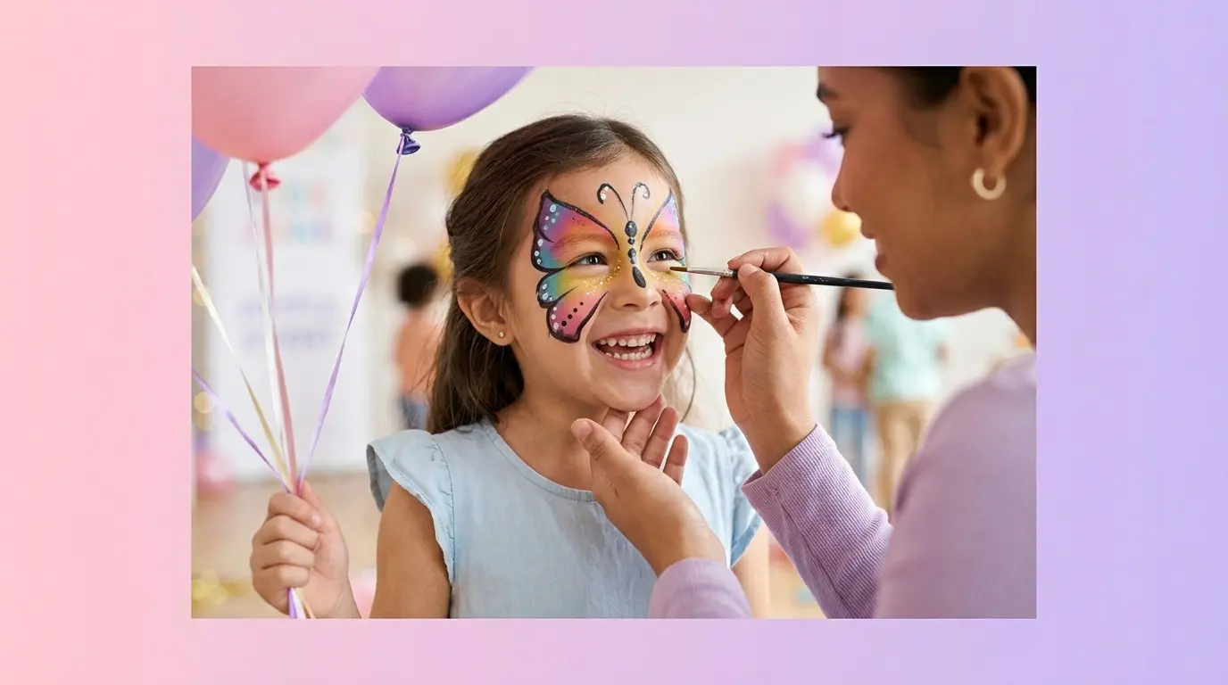 Pormenor de rapariga com pintura facial colorida