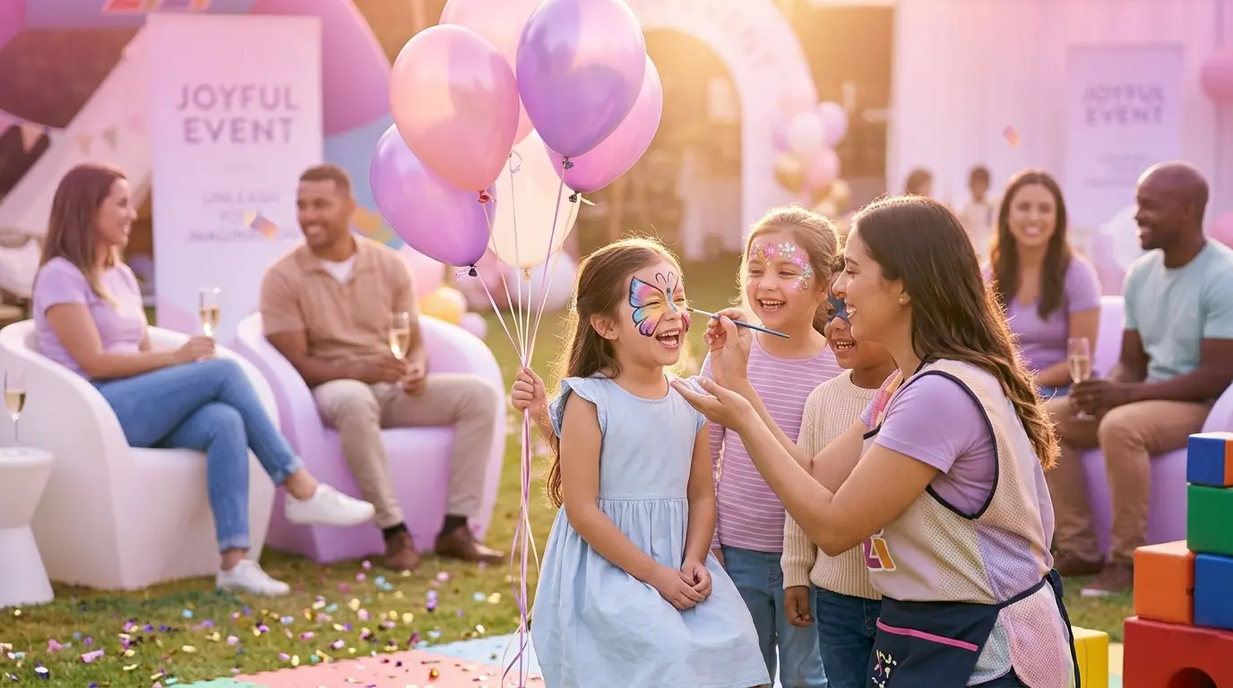 Festival ao ar livre com muitas crianças e pintura facial